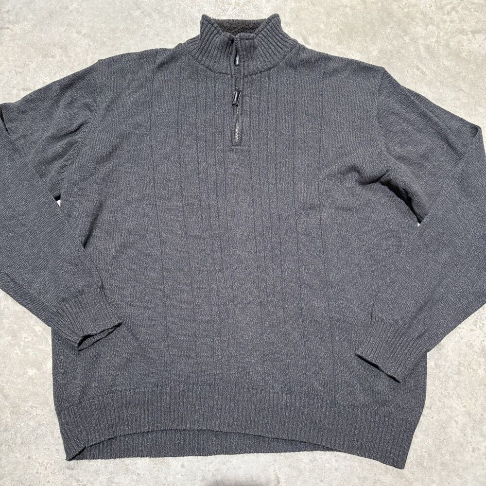 Oscar De La Renta Sweater Men XXL 1/4 Zip Gray Mock Neck Ribbed Fleece Collar